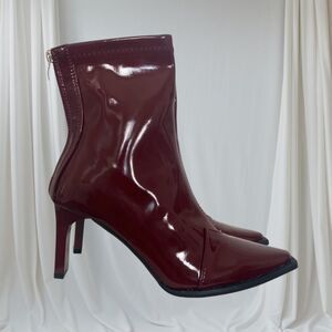 Vampy Bratty Kitten Heel Shiny Burgundy Stiletto Boots EU 38 US 7.5